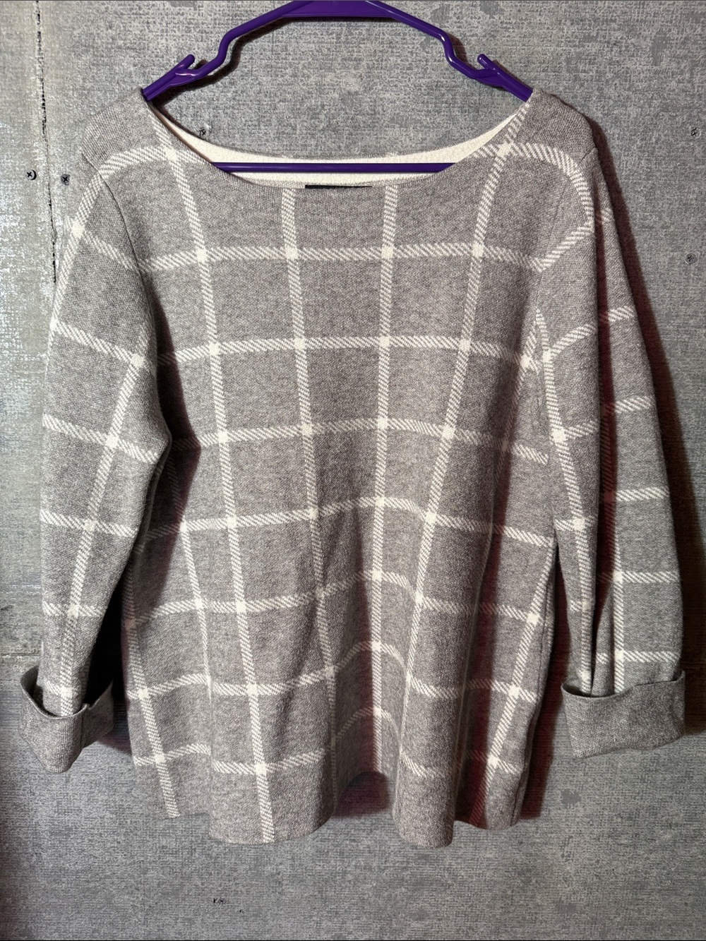 Cynthia Rowley Gray and White Windowpane Crewneck Sweater